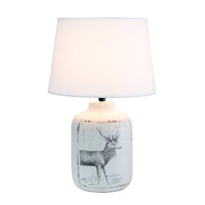 Rustic Deer Buck Nature Printed Ceramic Accent Table Lamp with Fabric Shade White - Simple Designs 3 Rustic Deer Buck Nature Printed Ceramic Accent Table Lamp with Fabric Shade White - Simple Designs