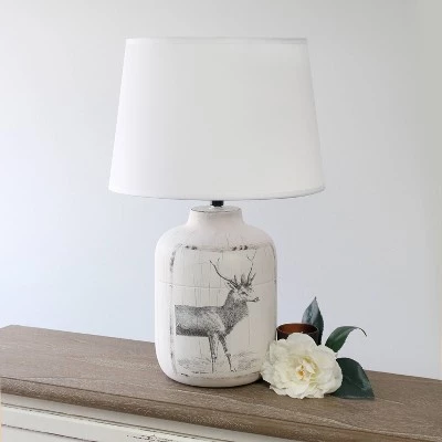 Rustic Deer Buck Nature Printed Ceramic Accent Table Lamp with Fabric Shade White - Simple Designs 4 Rustic Deer Buck Nature Printed Ceramic Accent Table Lamp with Fabric Shade White - Simple Designs - Image 2