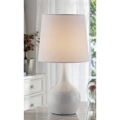 23.5" Modern Metal Table Lamp with Touch Sensor White - Ore International