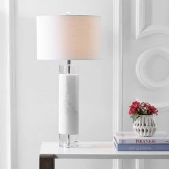 JONATHAN Y 32" Marble/Crystal Hunter Table Lamp (Includes LED Light Bulb) White - JONATHAN Y
