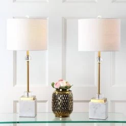 JONATHAN Y 30" (Set of 2) Dawson Marble/Crystal Table Lamp (Includes LED Light Bulb) White - JONATHAN Y