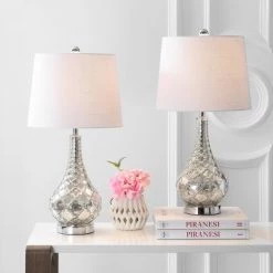 JONATHAN Y 25.5" (Set of 2) Darren Glass Table Lamp (Includes LED Light Bulb) Silver - JONATHAN Y