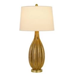 31" Morlaix Aged Glass Table Lamp with Taper Drum Shade Gold - Cal Lighting