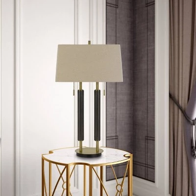 32" Metal/Wood Avellino Desk Lamp with Burlap Shade Antique Brass/Expresso - Cal Lighting 3 32" Metal/Wood Avellino Desk Lamp with Burlap Shade Antique Brass/Expresso - Cal Lighting