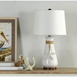 Serenity Seaside Ceramic Table Lamp with Starfish and Rope Detail White Shade White - StyleCraft