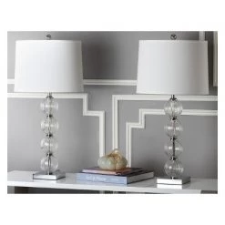 (Set of 2) 31" Amanda Crystal Glass Globe Lamp Clear (Includes CFL Light Bulb) - Safavieh