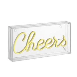 JONATHAN Y 11.8" Cheers Contemporary Glam Acrylic Box Pendant (Includes LED Light Bulb) Neon Yellow - JONATHAN Y