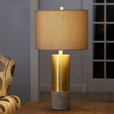 25" Nicole Golden Cylinder Silverwood Table Lamp with Cement Base (Includes CFL Light Bulb) Gold - Decor Therapy 3 25" Nicole Golden Cylinder Silverwood Table Lamp with Cement Base (Includes CFL Light Bulb) Gold - Decor Therapy