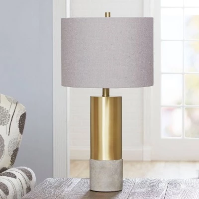 25" Nicole Golden Cylinder Silverwood Table Lamp with Cement Base (Includes CFL Light Bulb) Gold - Decor Therapy 4 25" Nicole Golden Cylinder Silverwood Table Lamp with Cement Base (Includes CFL Light Bulb) Gold - Decor Therapy - Image 2