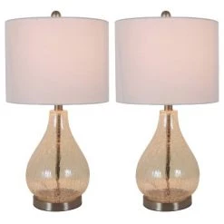 22.5" Set of 2 Crackled Teardrop Table Lamp Iridescent Gold - Decor Therapy