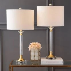 JONATHAN Y 28" (Set of 2) Mark Crystal/Metal Table Lamp (Includes LED Light Bulb) Clear/Brass - JONATHAN Y