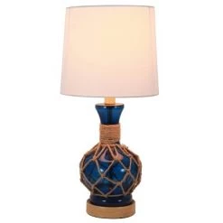 19" Justin Coastal Rope Table Lamp Indigo Glass & Natural Rope - Decor Therapy