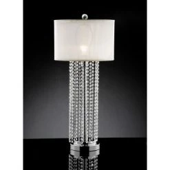 29.75" Antique Metal Table Lamp with Hanging Crystals Silver/White - Ore International