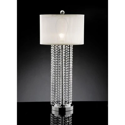 29.75" Antique Metal Table Lamp with Hanging Crystals Silver/White - Ore International 3 29.75" Antique Metal Table Lamp with Hanging Crystals Silver/White - Ore International