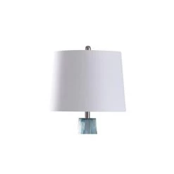 Erica Transitional Ribbed Glass Pillar Design Table Lamp with Fabric Shade Blue - StyleCraft