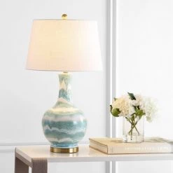 JONATHAN Y 30.5" Ceramic/Metal Tucker Striped Table Lamp (Includes LED Light Bulb) - JONATHAN Y Blue