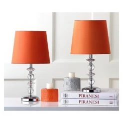 (Set of 2) 15" Derry Stacked Crystal Lamp Clear (Includes CFL Light Bulb) - Safavieh