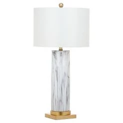 (Set of 2) 31.3" Sonia Faux Marble Table Lamp Black/White (Includes CFL Light Bulb) - Safavieh