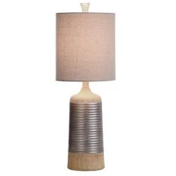 Haverhill Coil Banded Table Lamp with Cylinder Shade Natural Pine/Silver - StyleCraft