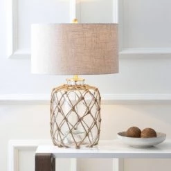 JONATHAN Y 26.5" Glass and Rope Mer Table Lamp (Includes LED Light Bulb) Brown - JONATHAN Y