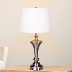 Pedestal Base Metal Table Lamps Steel/White - Fangio Lighting