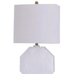Canvey Geometric Embossed Pattern Octagon Table Lamp with Acrylic Detail Rectangle Shade White - StyleCraft