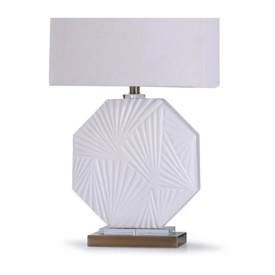 Canvey Geometric Embossed Pattern Octagon Table Lamp with Acrylic Detail Rectangle Shade White - StyleCraft 4 Canvey Geometric Embossed Pattern Octagon Table Lamp with Acrylic Detail Rectangle Shade White - StyleCraft - Image 2