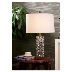28" Antique Polyresin Table Lamp with Etched Base (Includes CFL Light Bulb) Brown - Ore International