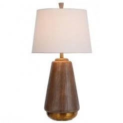 Round Faux Wood Table Lamp with Hammered Base Brass/Brown - StyleCraft