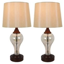 17" Set of 2 Brady Table Lamp with USB Ports Bronze Glass - Decor Therapy