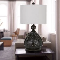 29" Metal Milton Laser Cut Table Lamp with Drum Shade Dark Bronze - Cal Lighting
