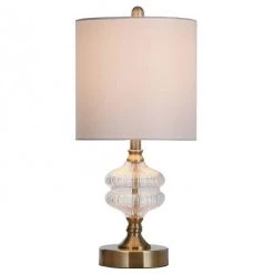 Traditional Satin Brass Table Lamp with Clear Glass Fluted Body - StyleCraft