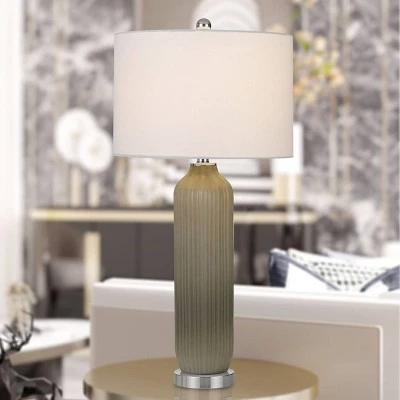 31" Catalina Glass Table Lamp with Drum Hardback Fabric Shade Warm Gray - Cal Lighting 3 31" Catalina Glass Table Lamp with Drum Hardback Fabric Shade Warm Gray - Cal Lighting