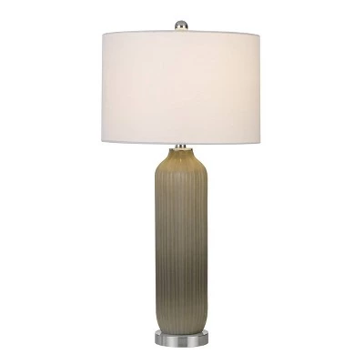 31" Catalina Glass Table Lamp with Drum Hardback Fabric Shade Warm Gray - Cal Lighting 4 31" Catalina Glass Table Lamp with Drum Hardback Fabric Shade Warm Gray - Cal Lighting - Image 2