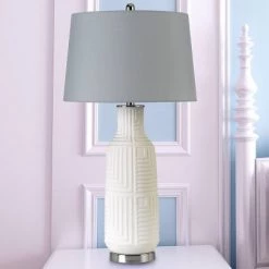 33" Ceramic Table Lamp with Hardback Fabric Shade White - Cal Lighting