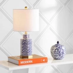 JONATHAN Y 23.5" Ceramic/Metal Diana Ginger Jar Table Lamp (Includes LED Light Bulb) Blue - JONATHAN Y