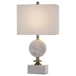 Marble Disc and Brass Accent Table Lamp on Marble Base White - StyleCraft