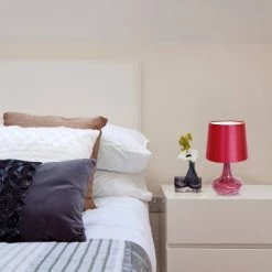 Mosaic Tiled Glass Genie Table Lamp with Fabric Shade Red - Simple Designs