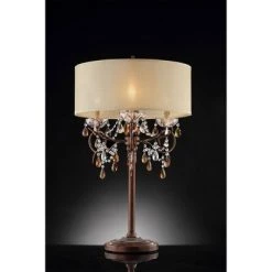 36.25" Antique Metal Table Lamp with Crystals Brown - Ore International