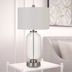 34" Sycamore Glass Table Lamp with Drum Shade Brushed Steel - Cal Lighting