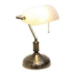 Executive Banker's Desk Lamp with Glass Shade White - Simple Designs