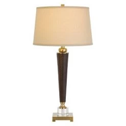 31.5" Sebree Resin/Leatherette Table Lamp with Crystal Font and Metal Base Antique Brass - Cal Lighting