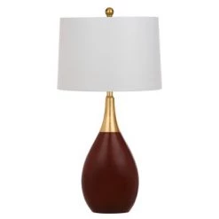 (Set of 2) 27.5" Medallion Table Lamp (Includes CFL Light Bulb) Gold/Walnut - Safavieh