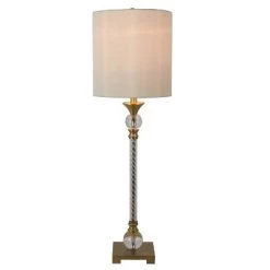 30" x 9" Steel and Acrylic Camilla Twist Buffet Table Lamp Brushed Brass - Decor Therapy