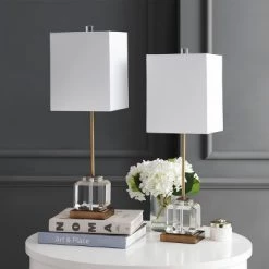 Set of 2 Zayne Table Lamps (Includes LED Light Bulb) Clear/Brass/Gold - Safavieh