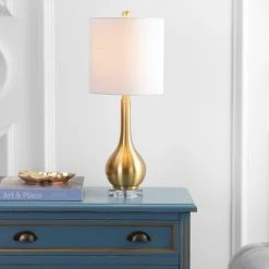 JONATHAN Y 25" Metal/Crystal Dylan Teardrop Table Lamp (Includes LED Light Bulb) Brass - JONATHAN Y