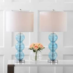 JONATHAN Y (Set Of 2) 27" Bella Glass Triple Sphere Table Lamp Sky Blue (Includes LED Light Bulb) - JONATHAN Y