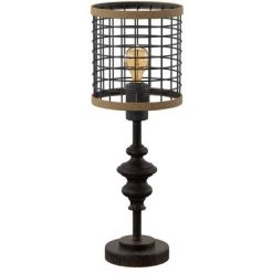 20" Metal Table Lamp with Caged Shade Black/Natural - StyleCraft