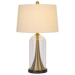 28.5" Camargo Glass and Metal Table Lamp and Drum Shade Antique Brass - Cal Lighting