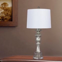 2pk Candlestick Antiqued Resin Table Lamps Silver - Fangio Lighting